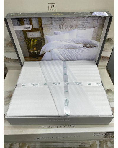 Постельное белье Casa Bella beyaz страйп сатин евро