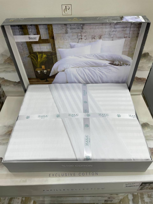 Постельное белье Casa Bella beyaz страйп сатин евро