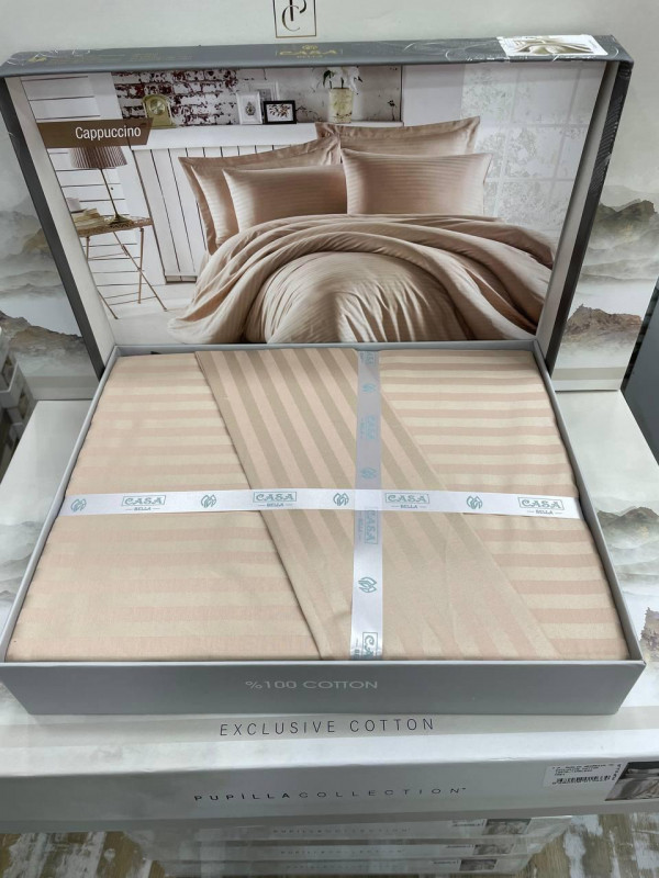 Постельное белье Casa Bella cappuccino страйп сатин евро