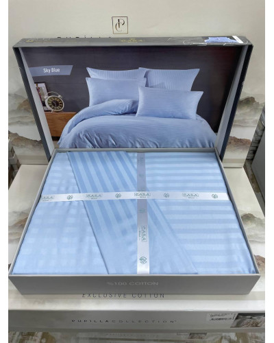 Постельное белье Casa Bella sky blue страйп сатин евро
