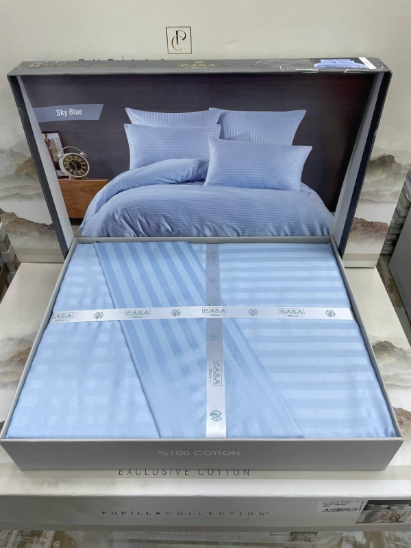 Постельное белье Casa Bella sky blue страйп сатин евро