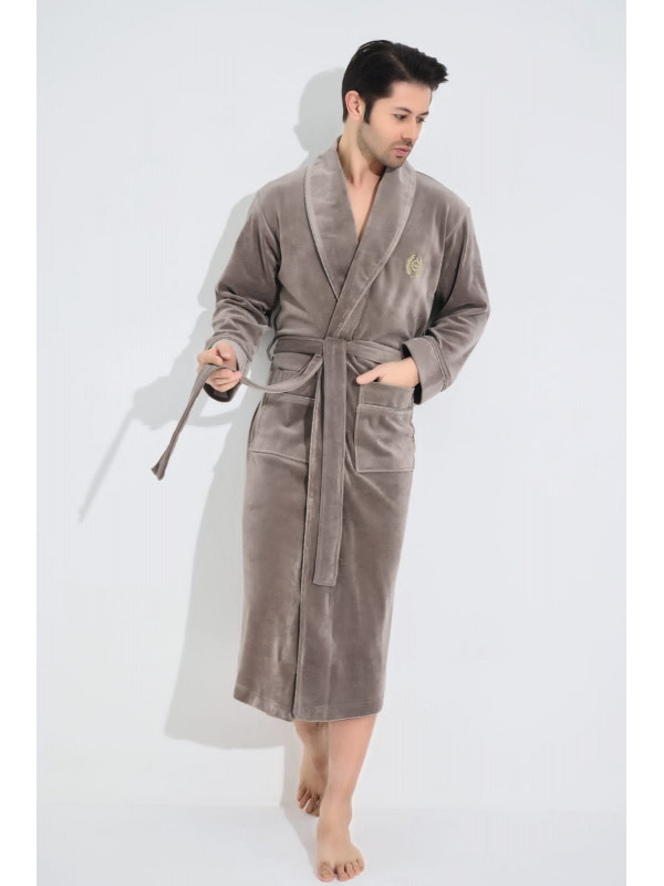 Халат мужской nusa велюр тонкий модель 21680 bej, xxxl