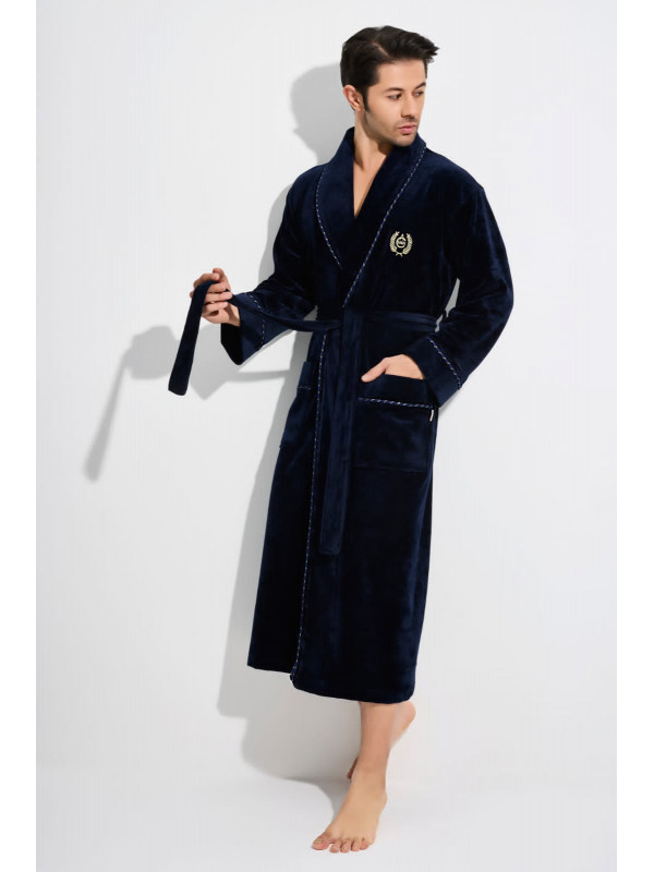 Халат мужской nusa велюр тонкий модель 21680 mavi, xxxl