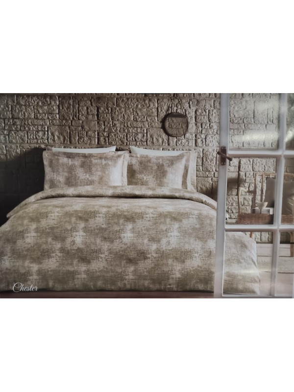 Постільна білизна Tivolyo Chester bej делюкс сатин жатий шовк євро