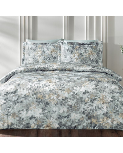 Постельное белье Tivolyo Home Leaves yesil делюкс сатин жатый шёлк евро