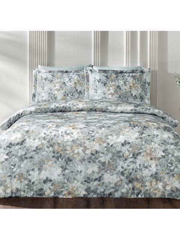 Постельное белье Tivolyo Home Leaves yesil делюкс сатин жатый шёлк евро