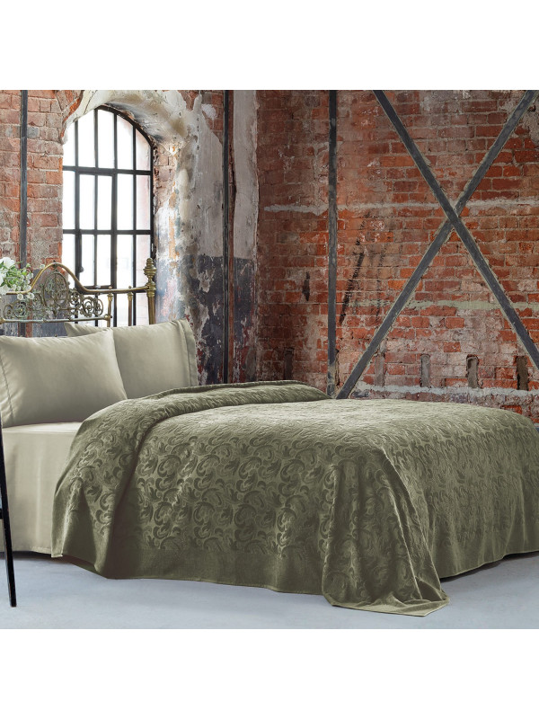 Постільна білизна Tivolyo Home Baroc haki піке сатин махра євро