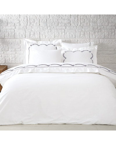 Постельное белье Tivolyo Home Cross k.beyaz-gri премиум сатин с вышивкой евро