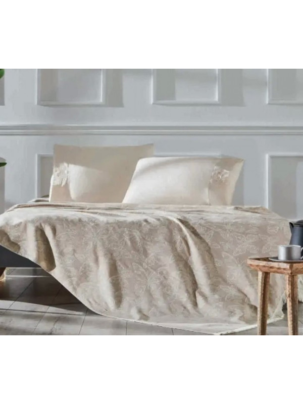 Постельное белье Tivolyo Home Papillon bej с хлопковым покрывалом-пике евро