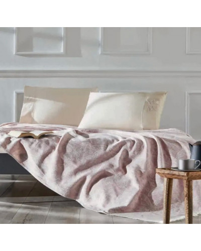 Постельное белье Tivolyo Home Papillon pembe с хлопковым покрывалом-пике евро