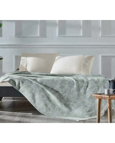 Постільна білизна Tivolyo Home Papillon yesil з бавовняним покривалом-піке євро