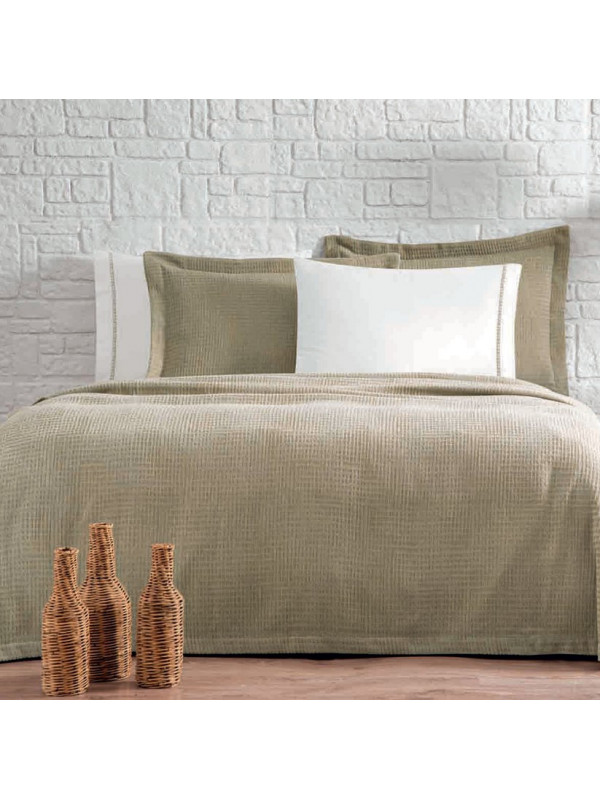 Постельное белье Tivolyo Home Rio Brodery bej с вафельным покрывалом-пике евро