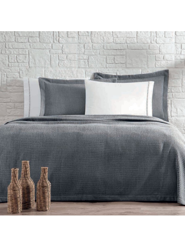 Постільна білизна Tivolyo Home Rio Brodery gri з вафельним покривалом-піке євро