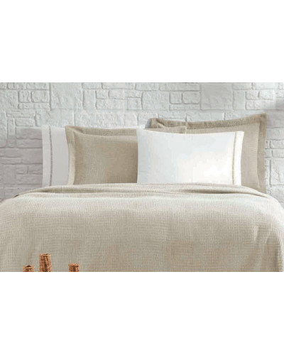 Постельное белье Tivolyo Home Rio Brodery krem с вафельным покрывалом-пике евро