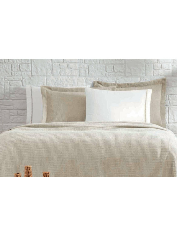 Постельное белье Tivolyo Home Rio Brodery krem с вафельным покрывалом-пике евро