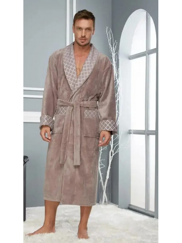 Халат мужской nusa хлопок/бамбук модель 15155 бежевый, xxxl