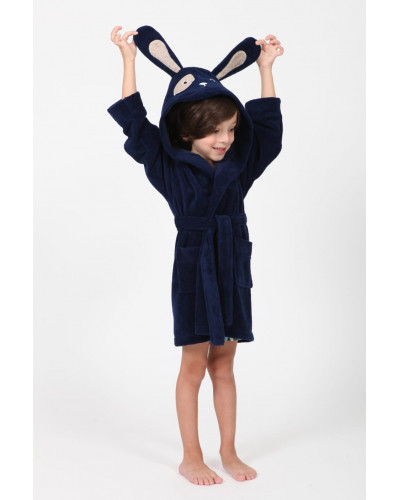 Халат детский Nusa для мальчика синий бамбук/хлопок 3-4 года на рост 98-104