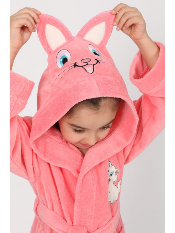 Детский халат для девочки Nusa хлопок/бамбук 7-8 лет, на рост 122-128 см,   розовый