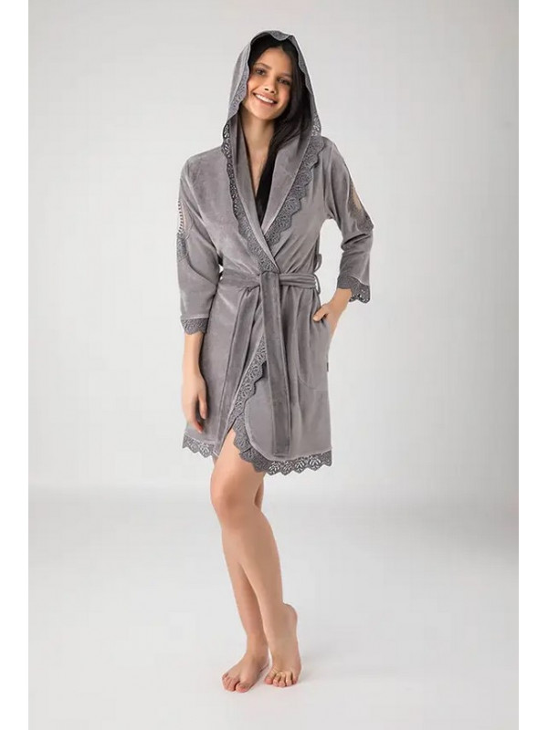 Халат женский nusa хлопок/бамбук модель 20187   серый, l/xl