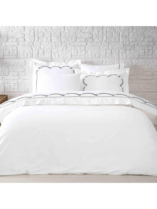 Постельное белье Tivolyo Home Cross k.beyaz/lacivert премиум сатин с вышивкой евро