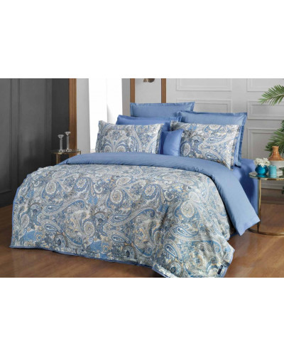 Постельное белье Sarev Volga mavi делюкс сатин 300ТС семейное