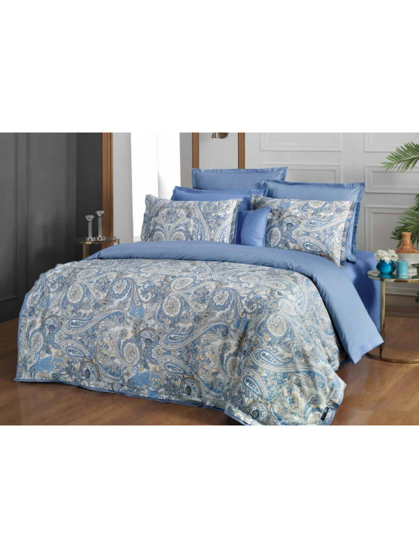 Постельное белье Sarev Volga mavi делюкс сатин 300ТС семейное