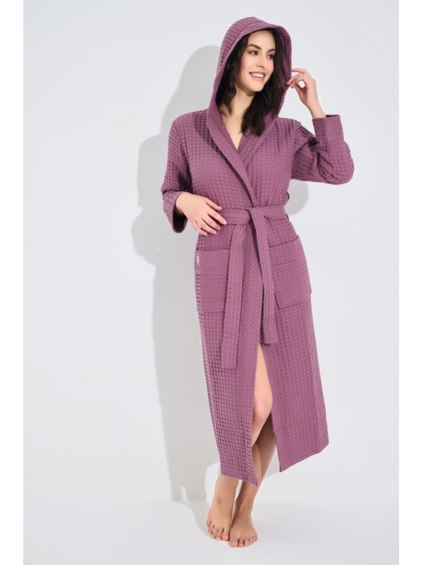 Халат женский вафельный nusa хлопок/бамбук модель 4160 leylak, xxxl