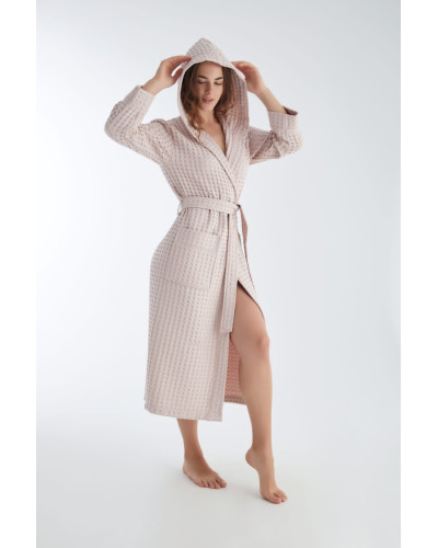 Халат женский вафельный nusa хлопок/бамбук модель 4160 pudra, l/xl