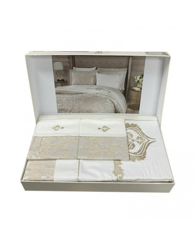 Постельное белье Tivolyo Home Fortuny k.beyaz жаккард делюкс лен евро