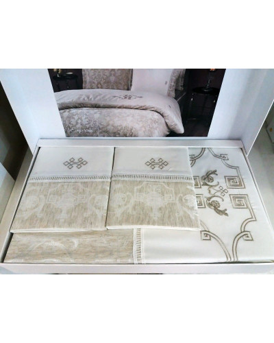Постельное белье Tivolyo Home Emperyum k.beyaz жаккард делюкс лен евро