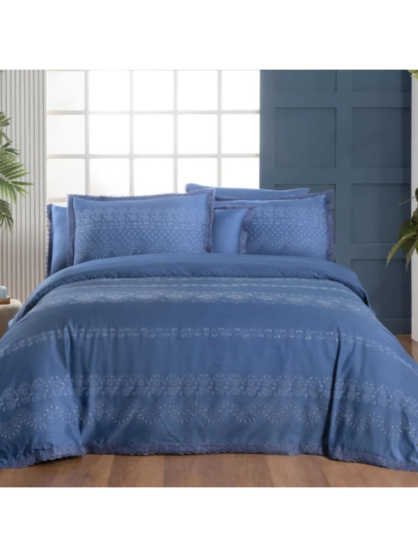 Постельное белье Sarev Perry mavi делюкс сатин 300ТС с вышивкой евро