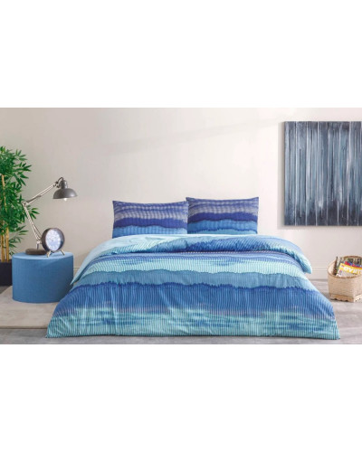 Постельное белье Tac Wave mavi ранфорс евро на резинке