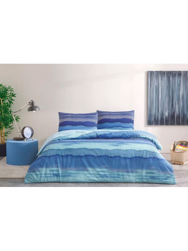 Постельное белье Tac Wave mavi ранфорс евро на резинке