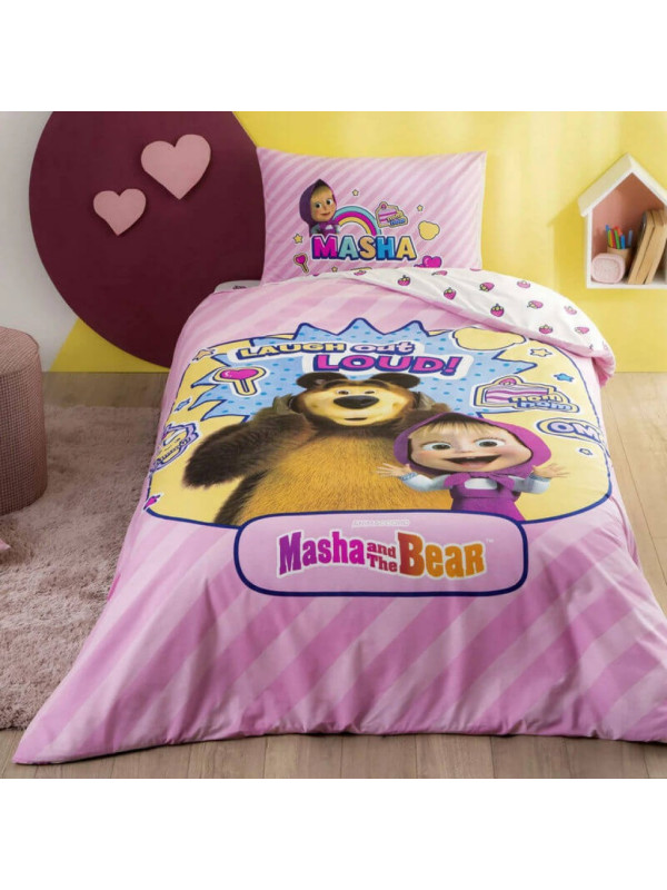 Подростковое постельное белье Tac Disney Masha & The Bear Super Cute ранфорс полуторное на резинке