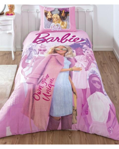 Подростковое постельное белье Tac Disney Barbie Pink Power ранфорс полуторное на резинке