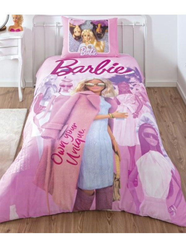 Подростковое постельное белье Tac Disney Barbie Pink Power ранфорс полуторное на резинке