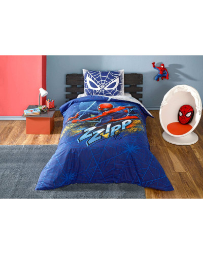 Підліткова постільна білизна Tac Disney Spiderman Blue City ранфорс полуторна на гумці