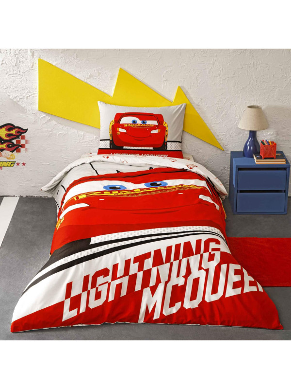 Подростковое постельное белье Tac Disney Cars Lightning ранфорс полуторное на резинке