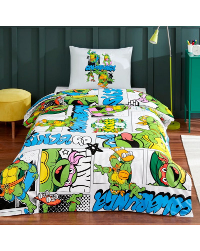 Підліткова постільна білизна Tac Disney Ninja Turtles Four ранфорс полуторна на гумці