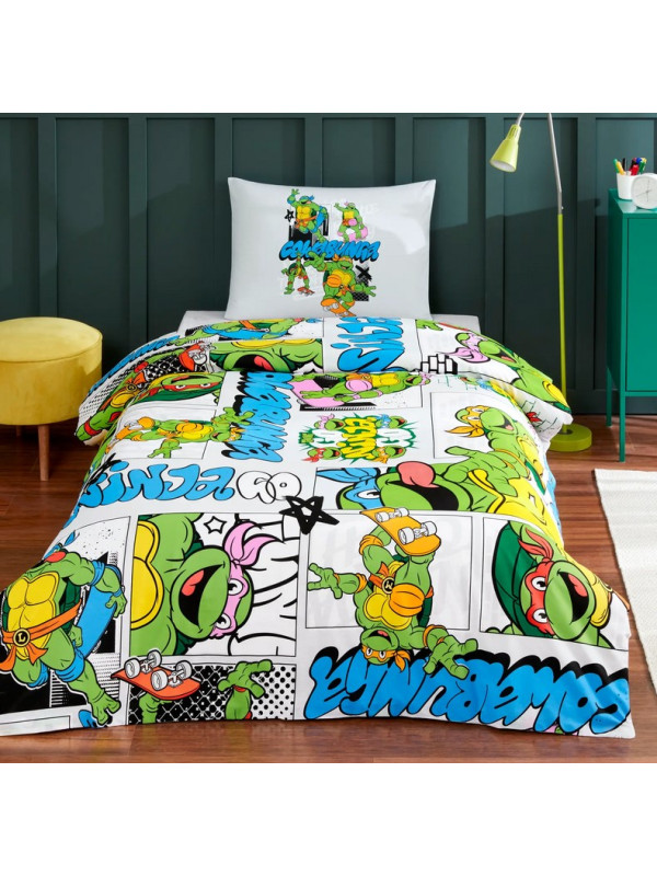 Подростковое постельное белье Tac Disney Ninja Turtles Four ранфорс полуторное на резинке