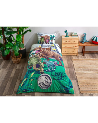 Подростковое постельное белье Tac Disney Jurassic World Forest ранфорс полуторное на резинке