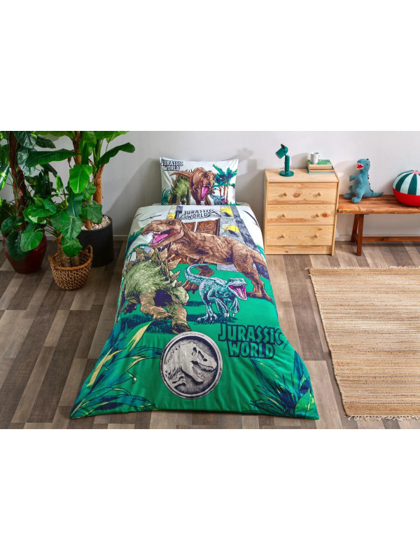 Подростковое постельное белье Tac Disney Jurassic World Forest ранфорс полуторное на резинке