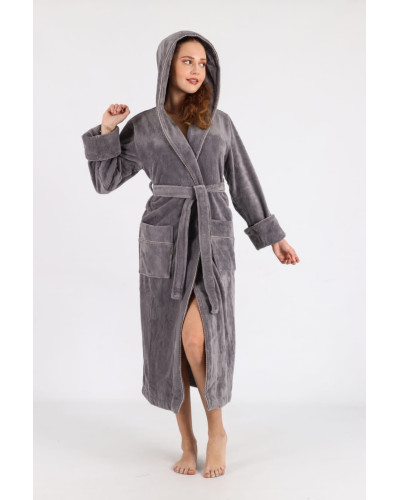 Халат женский nusa хлопок/бамбук модель 6890 с капюшоном   серый, xxl