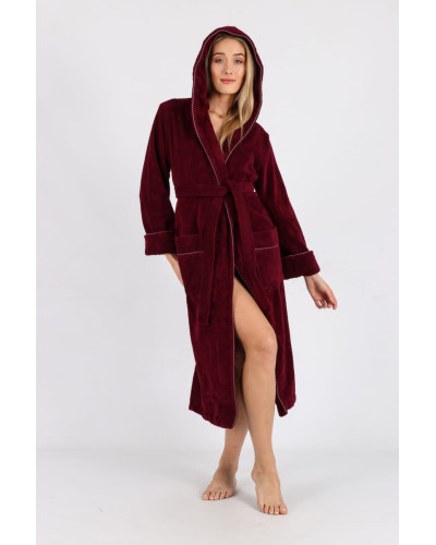 Халат женский nusa хлопок/бамбук модель 6890 с капюшоном   бордовый, m