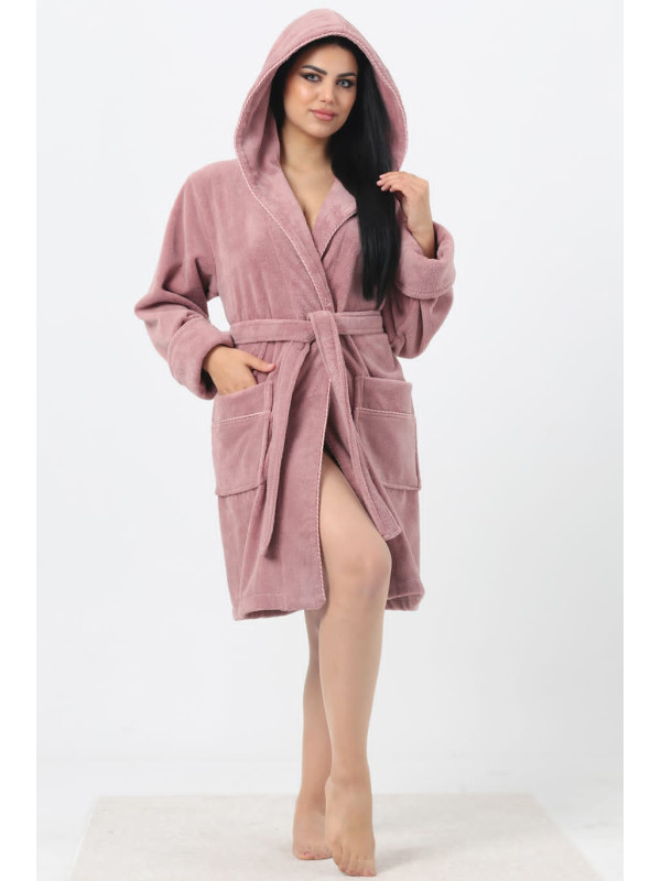 Халат женский nusa хлопок/бамбук модель 6915 с капюшоном pudra, s