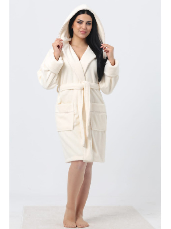 Халат женский nusa хлопок/бамбук модель 6915 с капюшоном крем, s