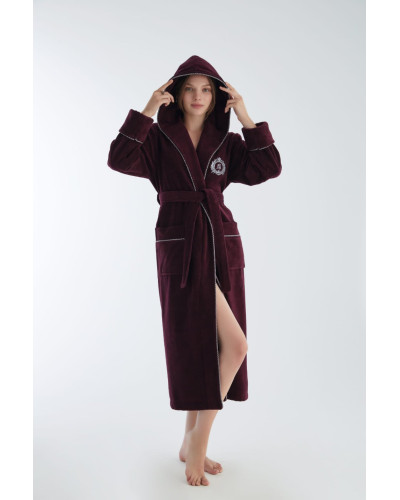 Халат женский nusa хлопок/бамбук модель 4170 с капюшоном бордо, xxl