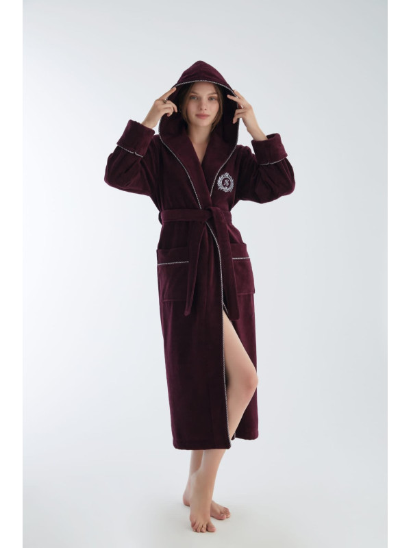 Халат женский nusa хлопок/бамбук модель 4170 с капюшоном бордо, xxl
