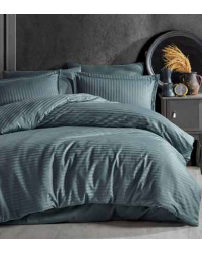 Постельное белье Clasy Indigo Gri страйп сатин евро