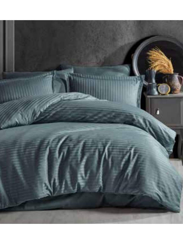 Постельное белье Clasy Indigo Gri страйп сатин евро